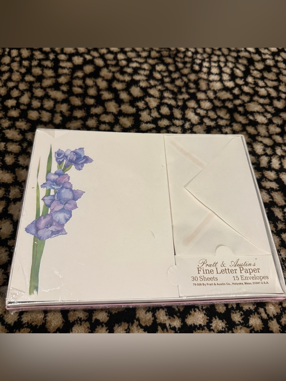 Vtg Pratt & Austin Fine Letter Paper Stationery Set Purple Gladiolus 30 Sh/15 En